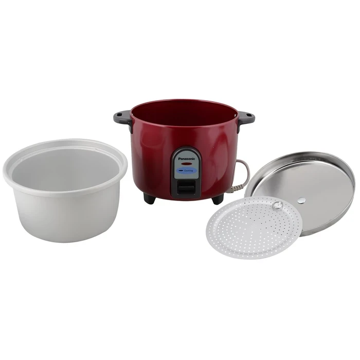 Panasonic SR-WA 10 (GE9) Automatic Rice Cooker 1L | Burgundy & Silver Premium Color Options | Anodized Aluminium Pan & See-Through Glass Lid | 450W Eco Power Kitchen Appliance