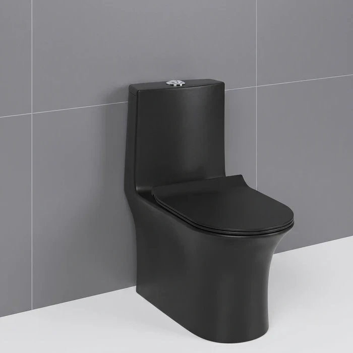 Toyo 21223 Black Matt One Piece Closet 12" Rough-in | Rimless 6D Syphonic Single Piece WC | UF Soft Close Heavy Seat Cover & Superflow Dual Flush Toilet | 670x320x750mm