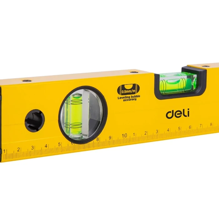 Deli 300mm Magnetic Spirit Level | 3 High-Visibility Bulbs with 0.5mm/m Accuracy | CNC Milled Aluminum Frame with Clear Scale Markings & Shockproof Ends | EDL290300