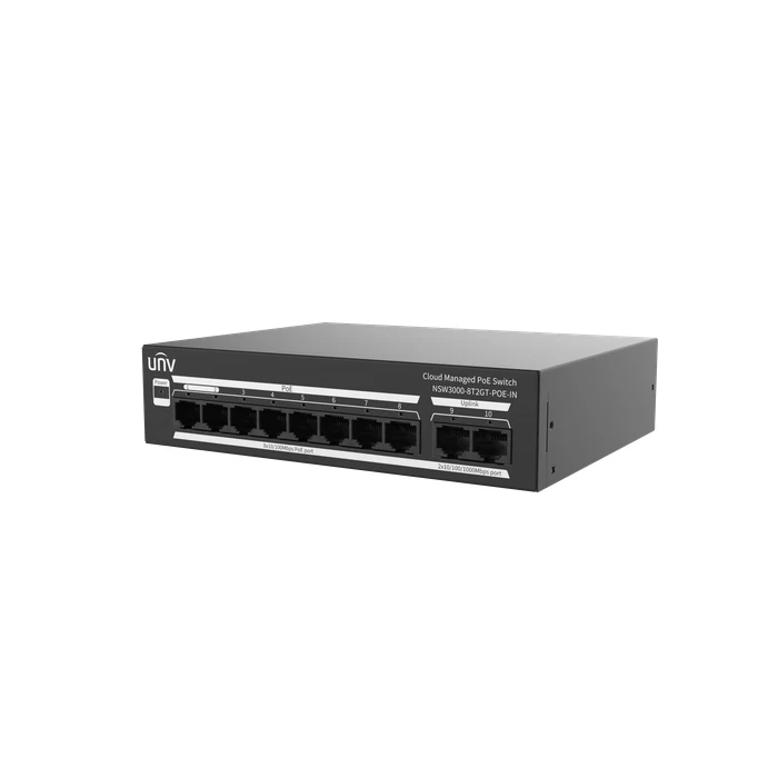 UNV 8-Port Fast Ethernet Cloud Managed PoE Switch with 120W Budget, 2 Gigabit Uplinks & 250m Extend Mode | NSW3000-8T2GT-POE-IN