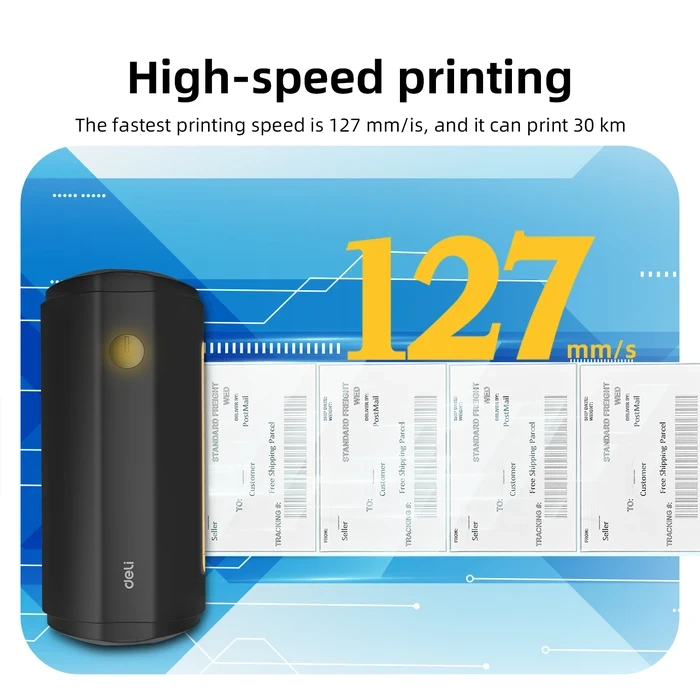 DELI 4.0" Wireless Direct Thermal Barcode & Shipping Label Printer | 127mm/s 203 DPI 112mm Paper Width Bluetooth & USB | E780C