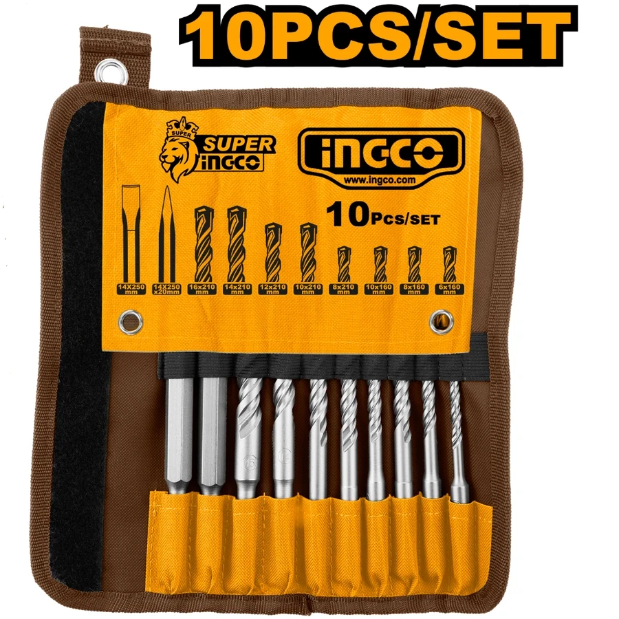 SDS Plus Hammer Drill Bits & Chisel Set | 10 Pcs Heavy-Duty Industrial Set for Concrete, Masonry & Stone | AKD2101