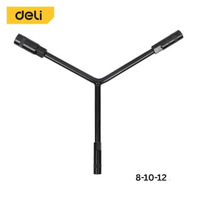 Deli 3-Way Y-Type Professional Socket Wrench | Heavy-Duty 8mm, 10mm & 12mm High-Carbon Steel Metric Driver with Black Anti-Rust Coating | EDL81012B