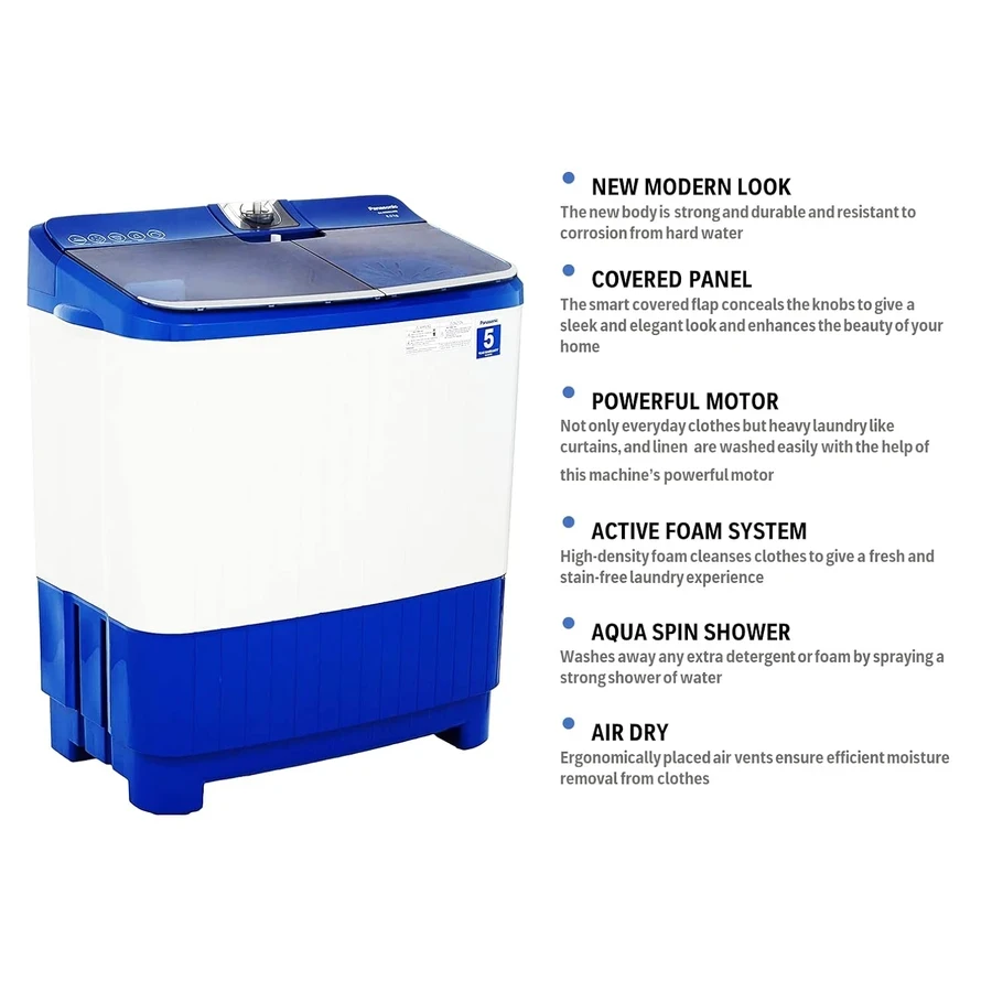 Panasonic 7 Kg Top Load Washing Machine | Blue & White Washer with Active Foam System, Powerful Motor, Toughened Glass Lid & 10-Year Motor Warranty | NA-W70L7ANP