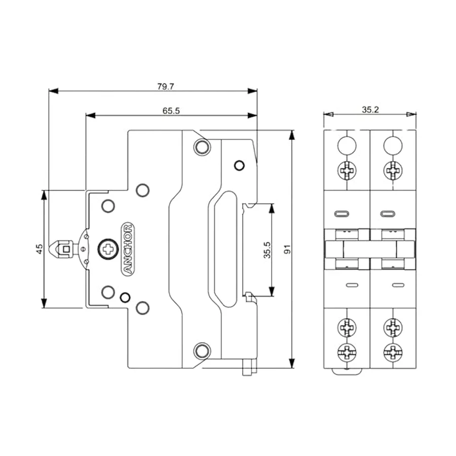 Anchor UNO DP Changeover Switch 63A 98084 - Double Pole (2 Pole), Panel Mount, High Current Rating for Safe Power Transfer
