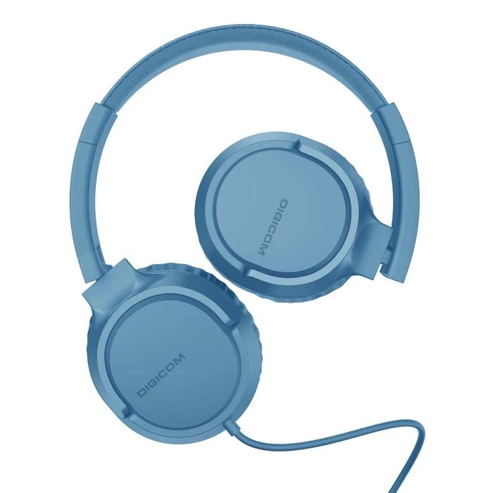 Digicom W7 Wired Headphones | 40mm Neodymium Driver Logic | Tangle-Proof Braided Cord & Inline Microphone | Blue, Black & Grey