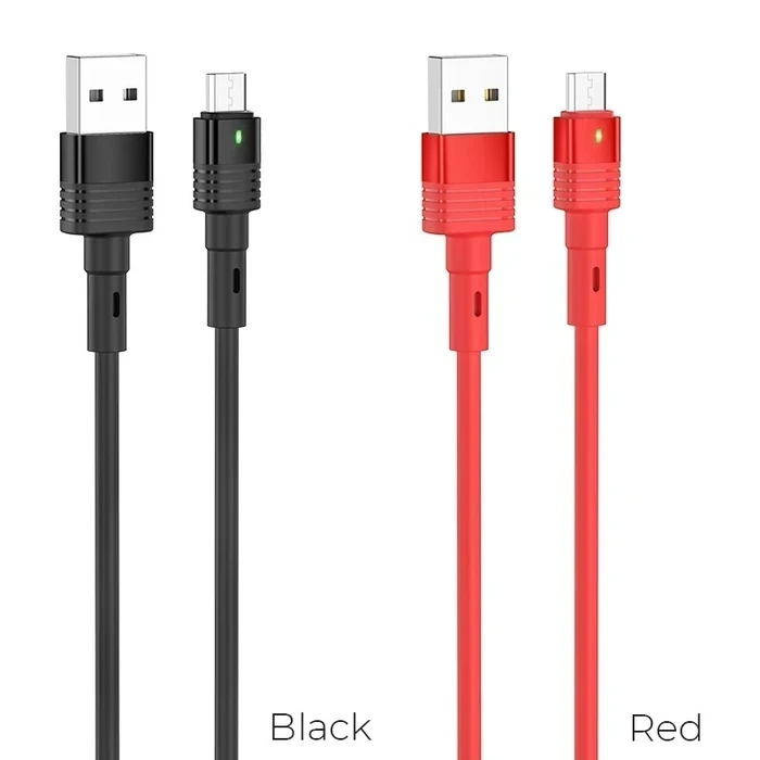 Hoco Cool Grace Silicone Cable | 2.4A Power Logic | Micro-USB Interface | Black & Red U82