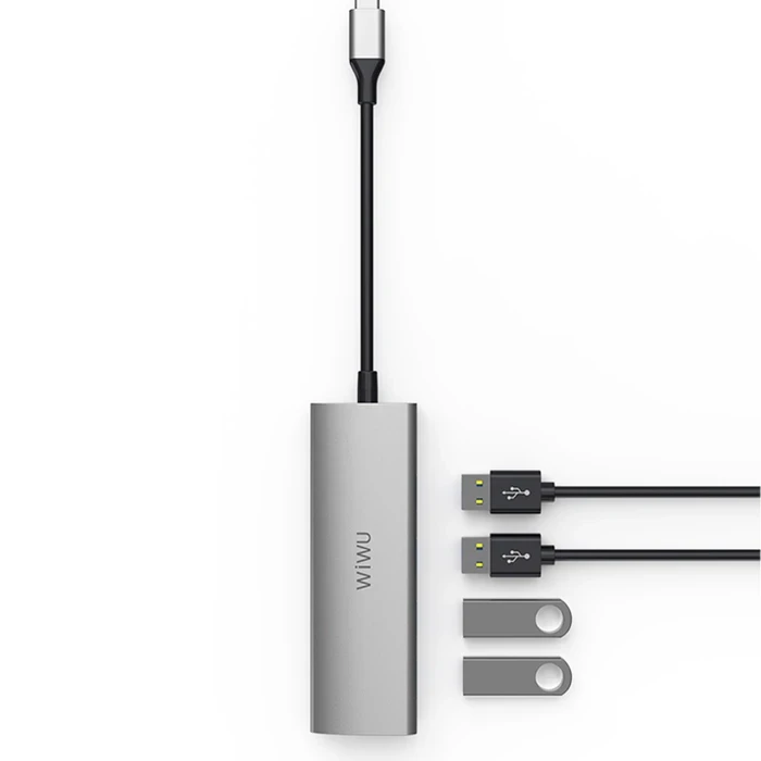 WIWU Alpha 4-in-1 USB-C Hub | Quad USB 3.0 Super-Speed Matrix | Grey | Alpha 440