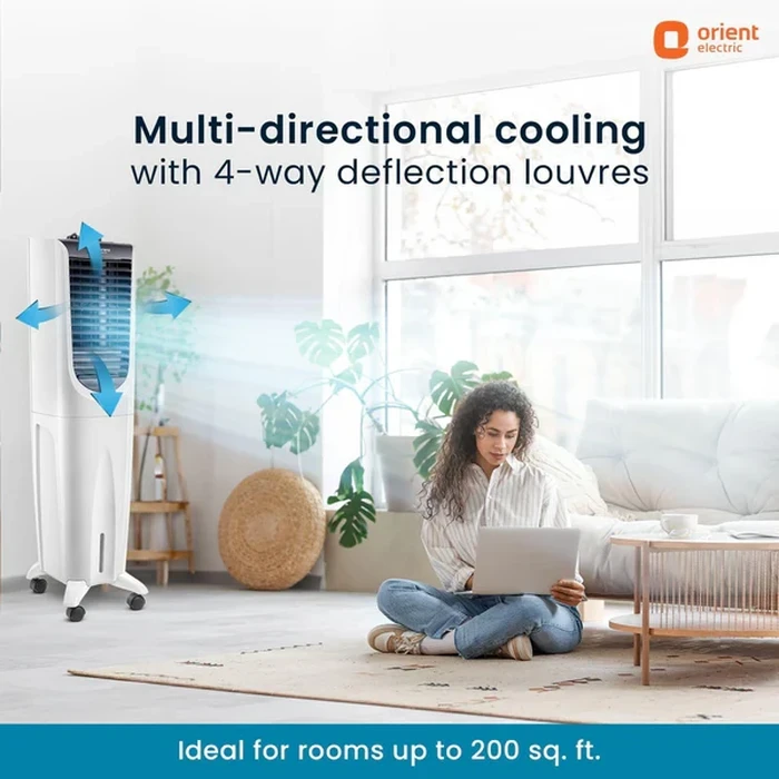 Orient Ultimo Tower 55L Air Cooler | 160W Vertical Space-Saving Evaporative Blower | 1500 Cu.m./hr Air Delivery DenseNest Honeycomb Pads | CT5506H