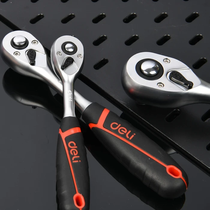 Deli 1/2" Drive Professional 72-Tooth Reversible Ratchet Wrench | Heavy-Duty 250mm Heat-Treated CrMo Steel Socket Driver with Quick Release & 5° Swing Arc | EDQ43802