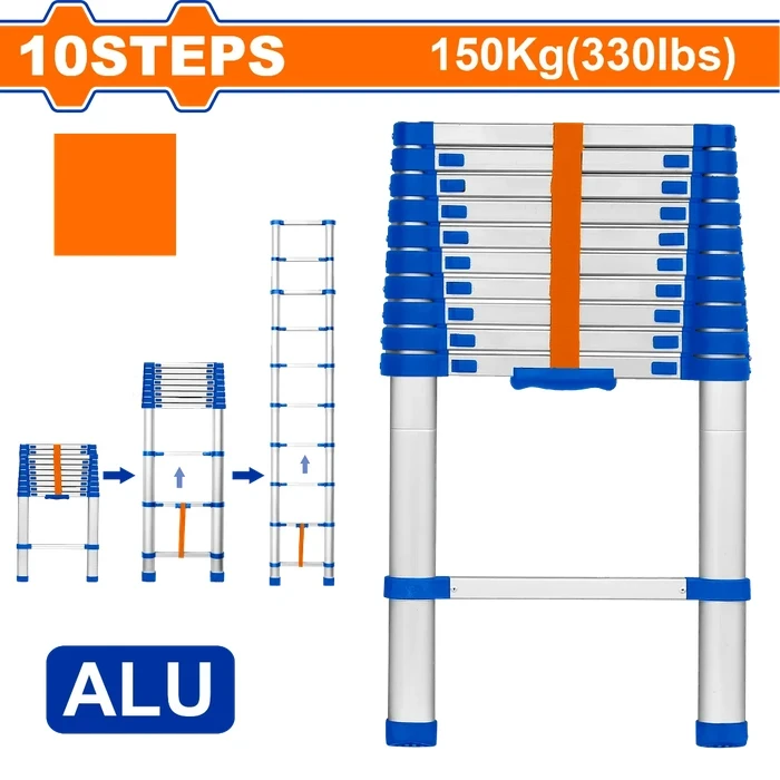 Wadfow Aluminum Extendable Telescopic Ladder (150 Kg Max Load / 3.2M & 3.8M Height) | Portable Heavy Duty Multi-Step Retractable Ladder - WLD5H10 / WLD5H12