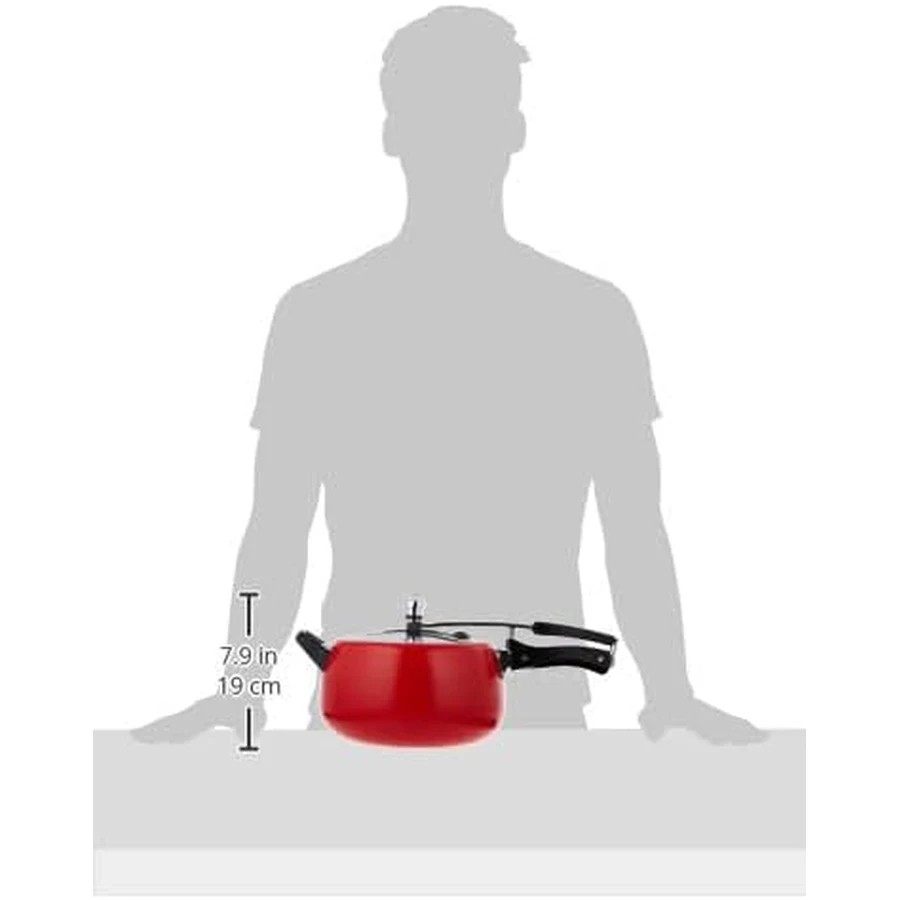 Hawkins CTR50 5L Contura Pressure Cooker | Tomato Red Ceramic Coating | Scratch & Stain Resistant | Black Base | Red