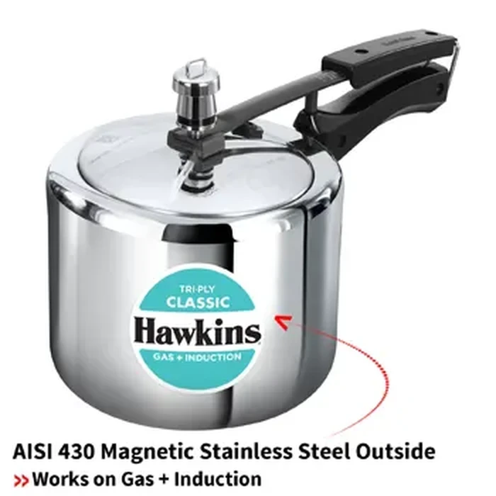 Hawkins Classic 3L Tall Tri-Ply Stainless Steel Pressure Cooker | Wider Mouth, 3mm Extra-Thick Heat Diffusing Body | Gas & Induction Friendly | Model SSTCL3T