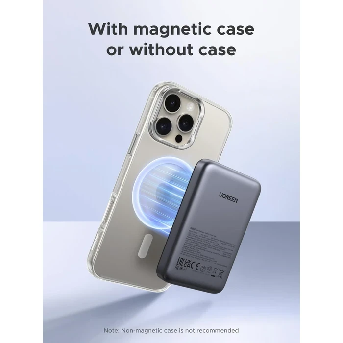 UGREEN 10000mAh Magnetic Wireless Fast Charging Power Bank | Slim PD 3.0 Snap-On Portable External Battery (Space Gray, Soft Silicone) | Magnetic Power Series