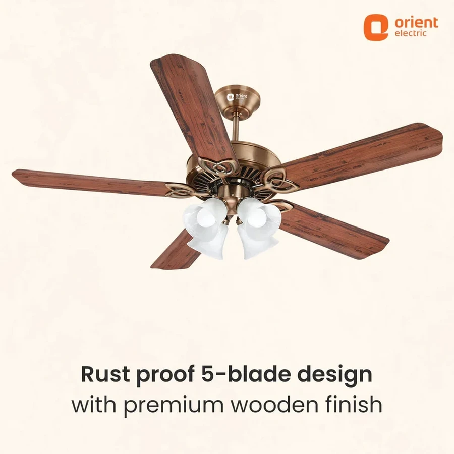 Orient Subaris Premium Ceiling Fan 1300mm | 80W | 270 CMM Airflow | 250 RPM | Antique Brass & Antique Copper