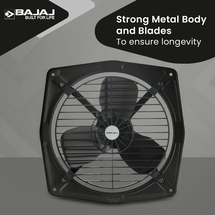 Bajaj Bahar 300MM Exhaust Fan | 1375 RPM 100% Copper Motor 1225 CMH Strong Rust-Proof Metal Body Metallic Grey 70001