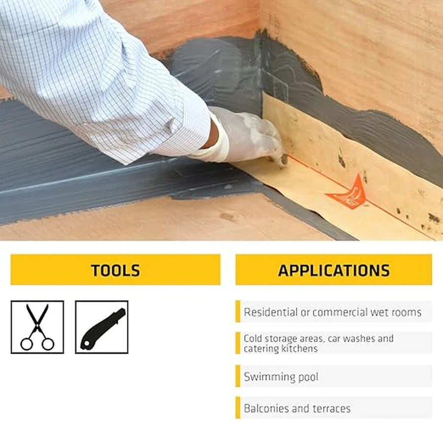 Sika Sika SealTape F Waterproof Joint Sealing Strip 10m to 50m 592178 | Elastomeric Crack Bridging | Bathroom and Terrace Waterproofing | Yellow and Brown