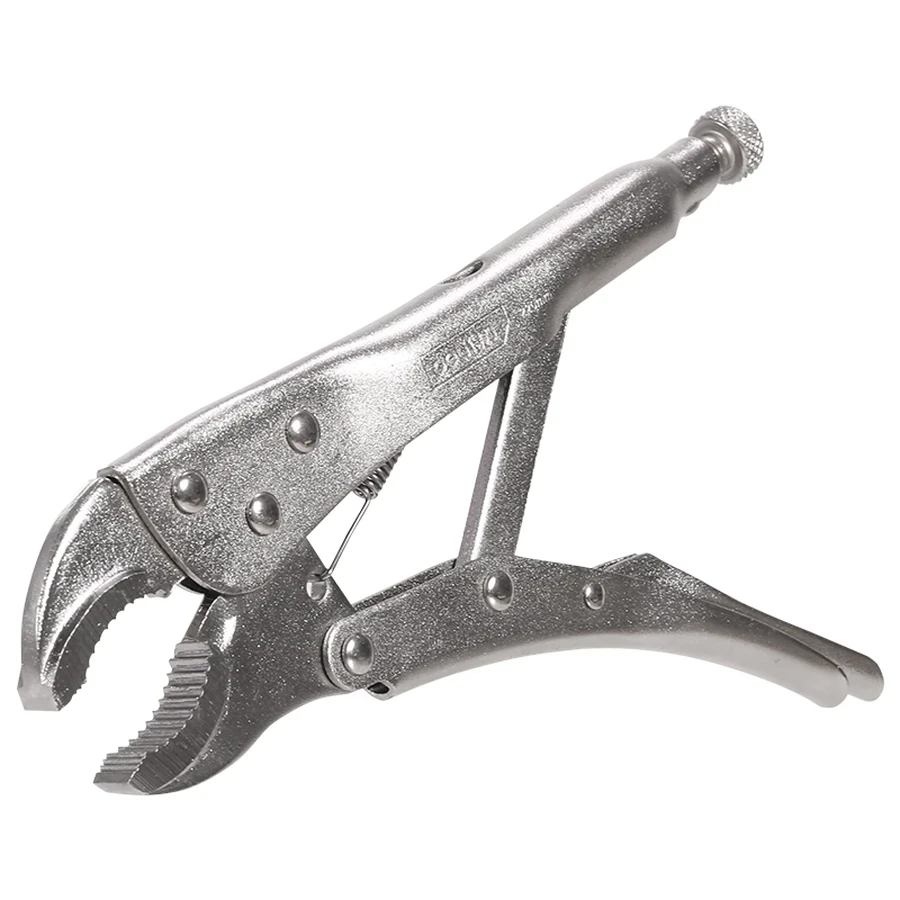 Deli 10" Professional Forged Carbon Steel Curved Jaw Locking Pliers | Heavy-Duty Mole Wrench with Fine Adjustment Screw & Wire Cutter | EDL2001 (Silver)
