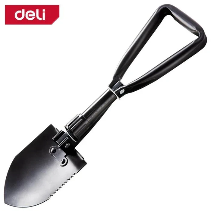 Deli Tools Tri-Fold Shovel | 150mm Ultra-Compact Folding Carbon Steel Entrenching Spade for Camping & Emergency Kits | DL554001