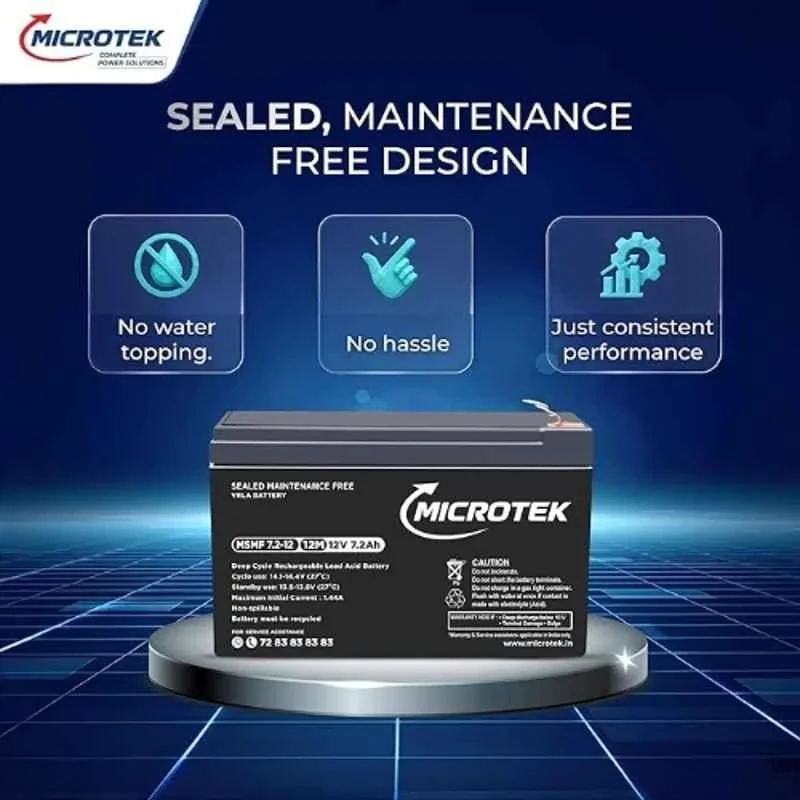 Microtek 12V 7.2Ah Sealed Maintenance Free SMF Rechargeable UPS Battery | 6-Hour Rapid Recovery Lead Acid Power Cell for Backup Power Systems | MSMF 7.2-12