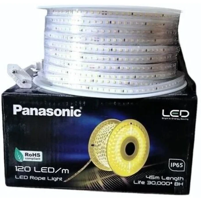 Panasonic 45-Meter Flexible LED Rope Light (6W/m, 60 LED/m) | Waterproof 140-275V Wide Voltage Cove & Facade Luminaire in Warm White, Cool White, Red, Green & Blue | PSLM12TU Series