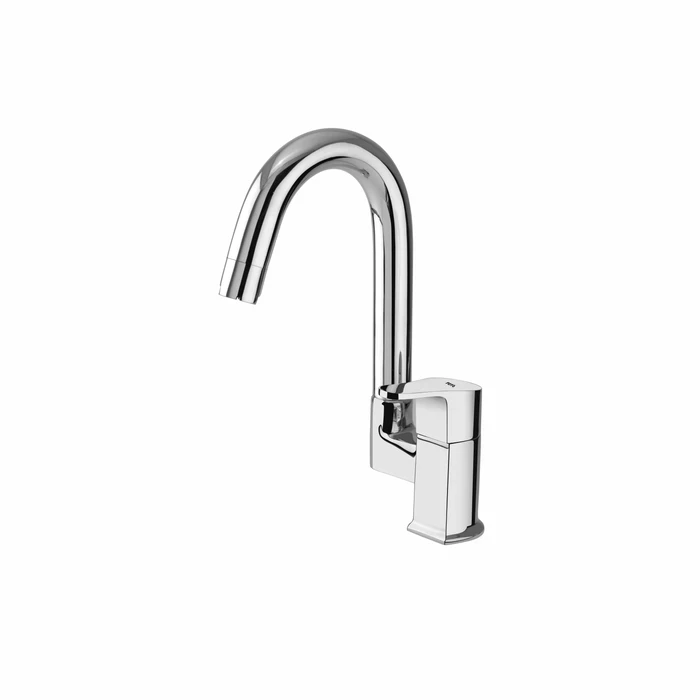 TOYO-EM-51223 Premium Table Mounted Swan Neck Basin Faucet | Solid Brass High-Arch Tap with Regular Swinging Spout and Ergonomic Brass Side Handle Control