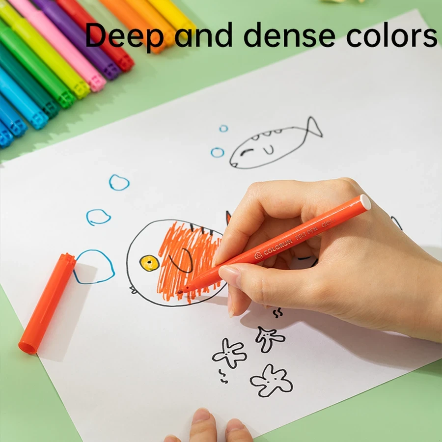 Deli ColoRun 24-Color Washable Felt Tip Markers | 1.0mm Fiber Tip | Non-Toxic & Bright | EC10023