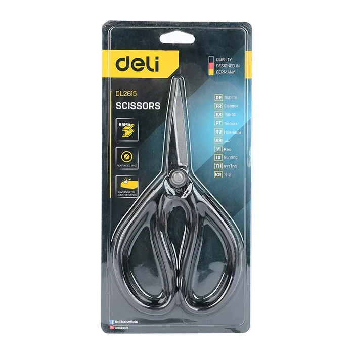 Deli 8 Inch / 200mm Heavy-Duty Industrial Scissors | High-Strength 65Mn Steel High-Temperature Quenched Blades | Blackened Rust-Proof Finish & Reinforced Rivet Utility Shears | EDL2615