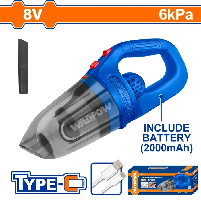 Wadfow 8V Cordless Handheld Vacuum Cleaner | Portable Compact Hand Vac with ≥6kPa Suction, 0.45L Dust Capacity, 2000mAh Battery, USB Type-C Charging System & Crevice Nozzle | WLV0801