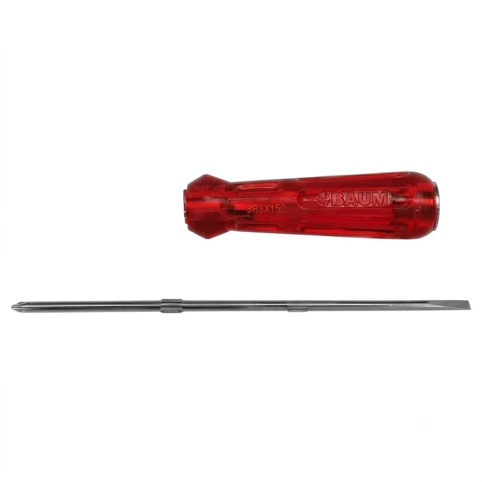 BAUM Heavy-Duty Reversible 2-in-1 Striking Head Screwdriver | Chrome Vanadium Steel Blade with Red Acetate Handle & Magnetic Tips | Model ART 317A (6mm Shank, Sizes 100mm to 250mm)