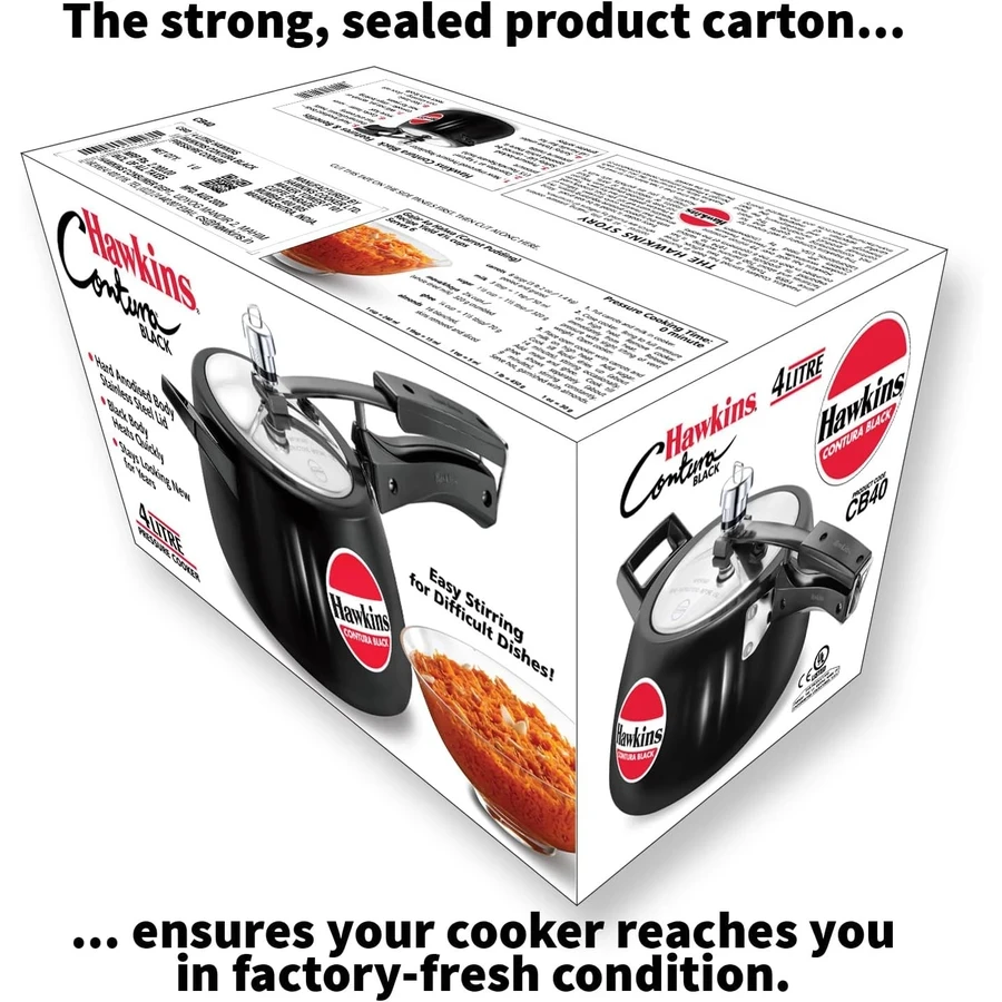 Hawkins Contura Black Pressure Cooker | Hard Anodised Body | Stainless Steel Lid | Rapid Heating Black Base | 1.5L to 5L