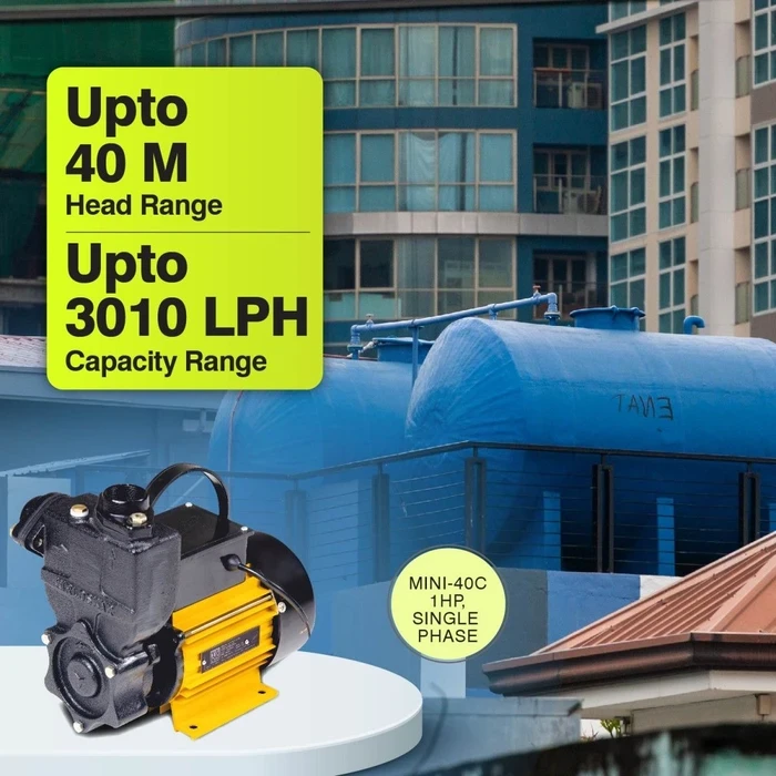 Kirloskar Mini-40C 1.0 HP Single-Phase Self-Priming Monoblock Water Pump | 40m High-Head & 3010 LPH Flow with Brass Impeller & Aluminium Body