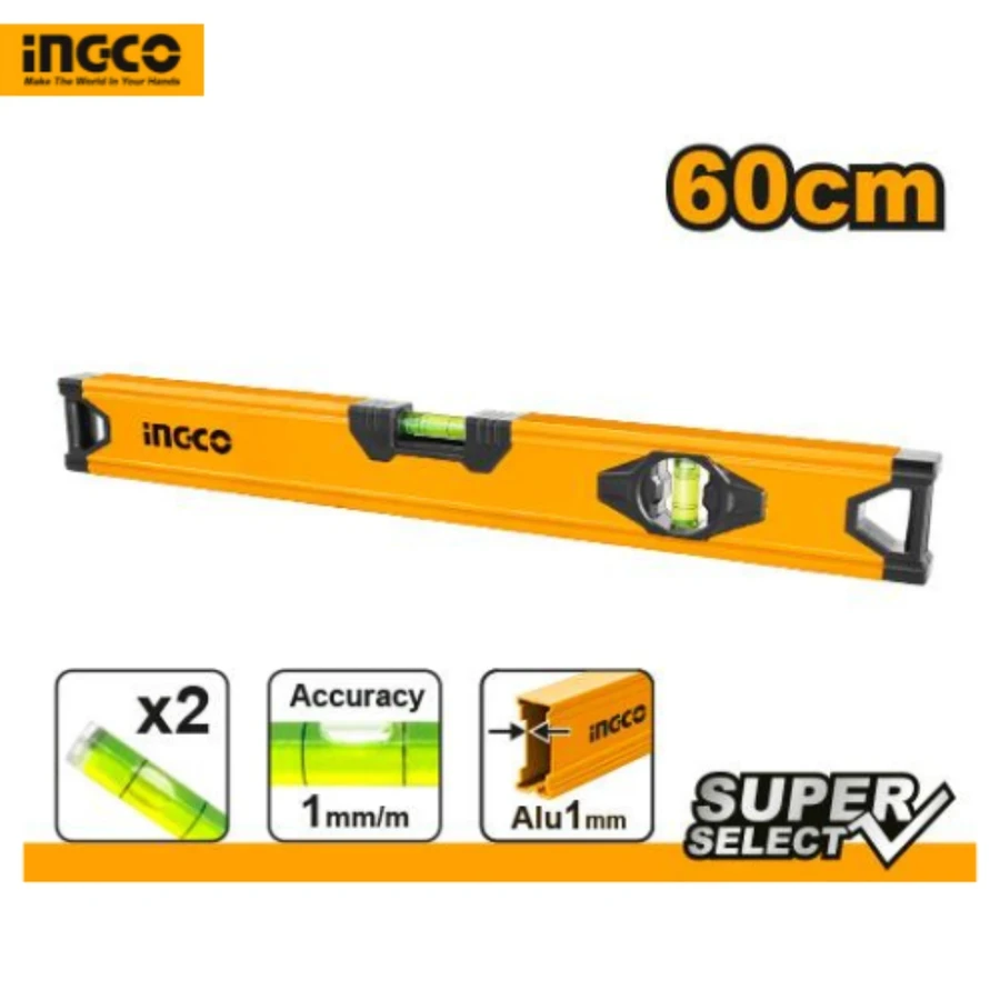 Professional Aluminum Spirit Level | 60cm (600mm) Precision Series with Shockproof Vials | HSL58060