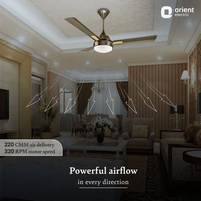 Orient Spectra Premium Ceiling Fan 70W | Elegant Metallic Finish | Remote Control | Antique Copper & Brushed Brass