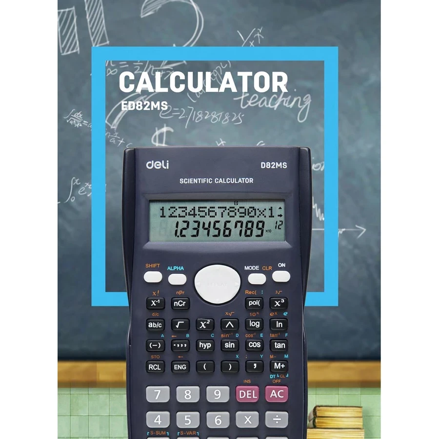 Deli 240 Functions 10+2 Digits Student Scientific Calculator | Dual Solar & Battery Power 2-Line LCD Display with Sliding Hard Cover | ED82MS