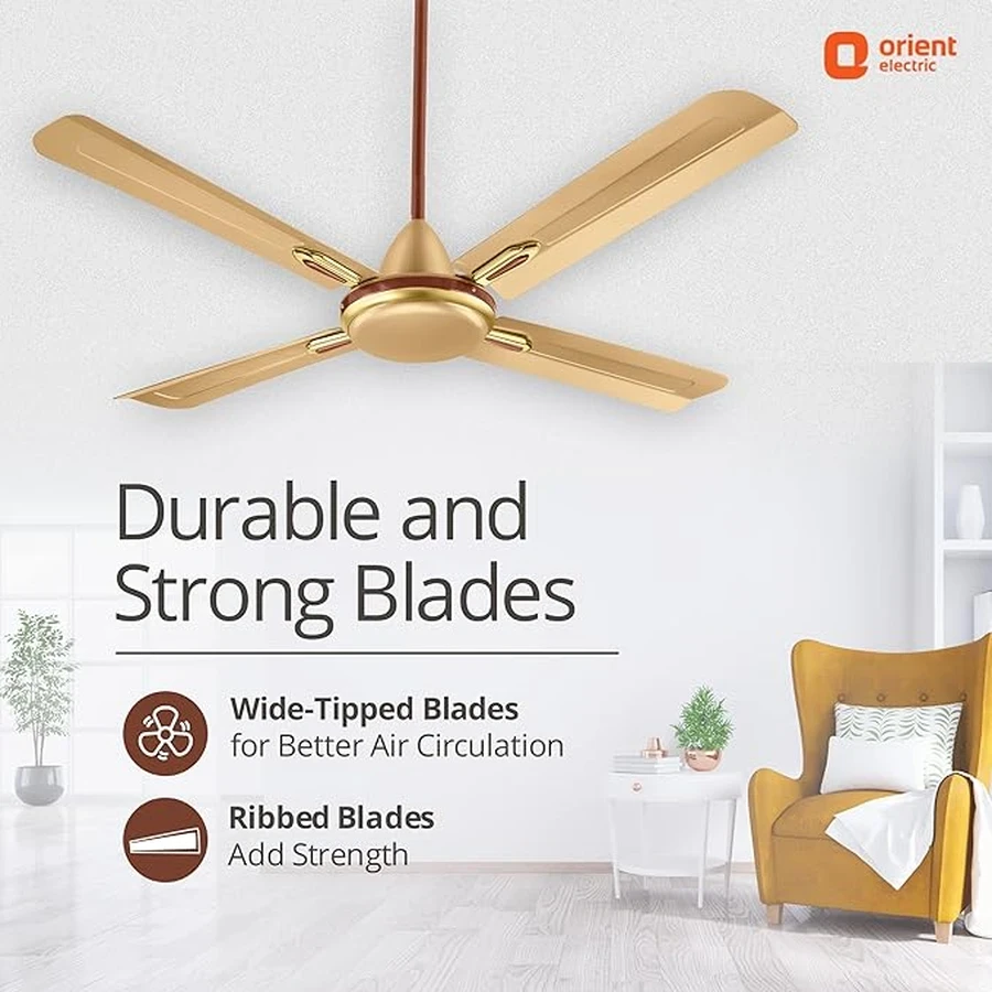 Orient Quadro Ornamental 4-Blade Ceiling Fan 60W | 1200mm | BEE Star Rated | 230 CMM Airflow | Silver Blue, Sea Green, Ivory Cherry & Golden Chocolate