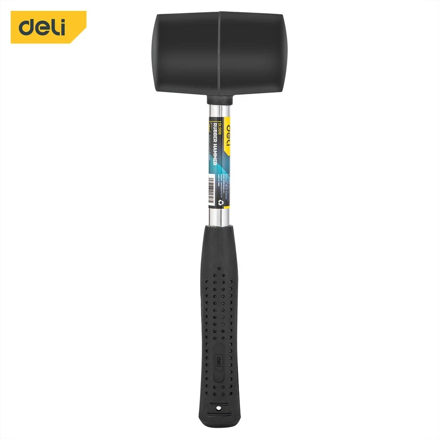 Deli 16oz (450g) Professional Non-Marring Rubber Mallet | Heavy-Duty Double-Sided Soft Head with Rubber-Coated Tubular Steel Handle | EDL5616