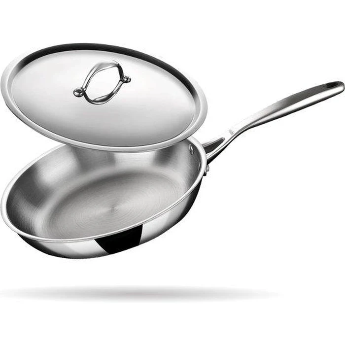 Panasonic 26cm 2.3L Triply Stainless Steel Induction Base Frypan with Stainless Steel Lid | Fast Uniform Heating Multi-Cooktop Compatible - ND-FL26SW