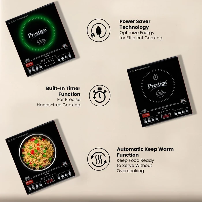 Prestige PIC 3.1 V3 2000W Induction Cooktop with Automatic Whistle Counter & Keep Warm Function | Touch Control Portable Countertop Stove - Model 41944