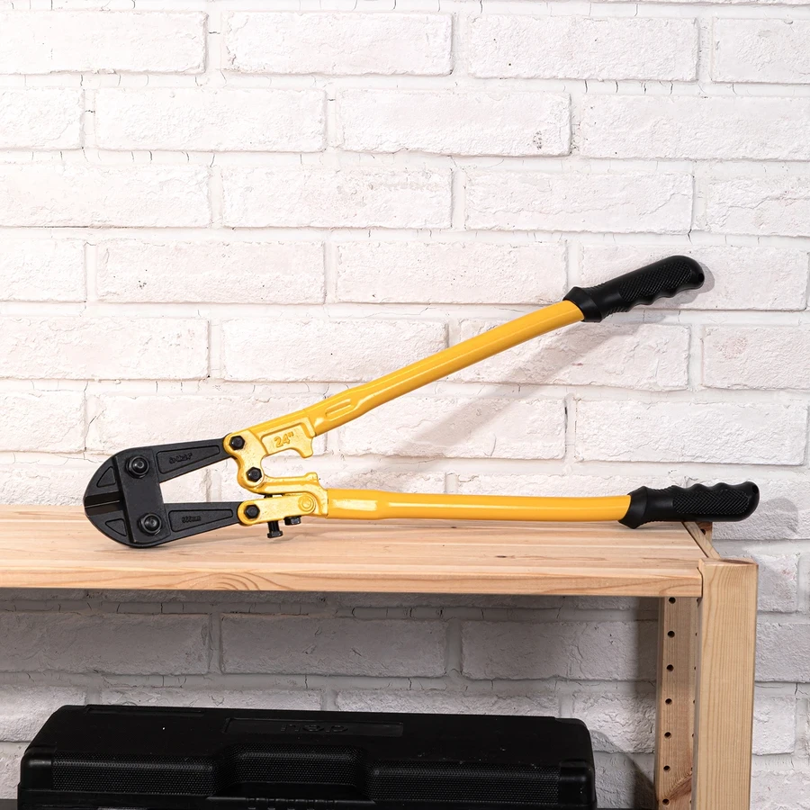 Deli 24" Heavy-Duty Compound Action Bolt Cutter | Forged Cr-Mo 56 HRC Steel Blade High-Leverage Shears for Padlocks, Chains, Rods & Rebar | EDL2624 (Yellow)