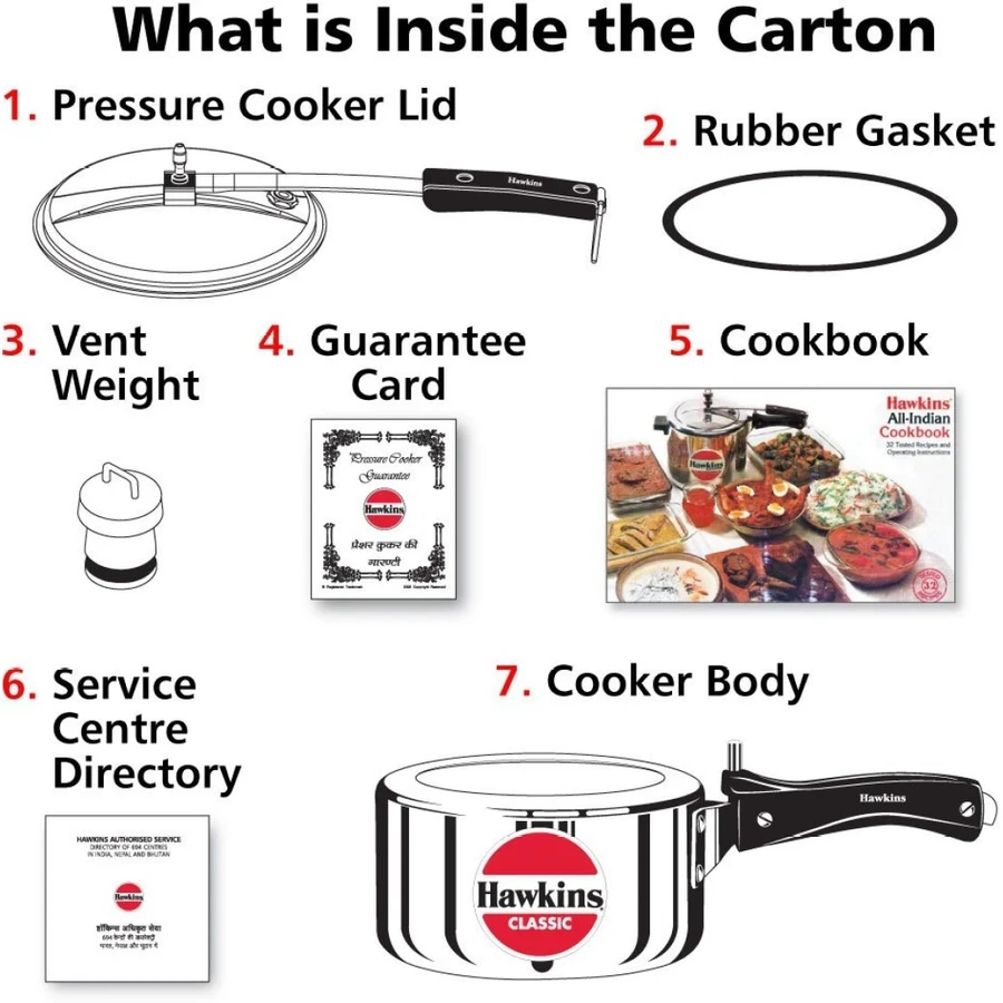 Hawkins Classic Pressure Cooker | 1.5L / 2L Capacity | Mirror Polished Aluminium | Inside-Fitting Safety Lid | Gas Stovetop Compatible | Silver