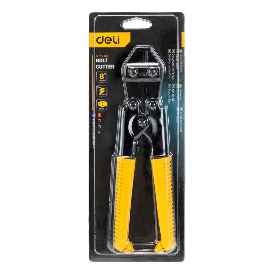 Deli Wire Cutter 8" 65Mn Manganese Steel Pliers with 56 HRC Hardness, Blackened Finish & Ergonomic PVC Handles (Yellow) | EDL2685C