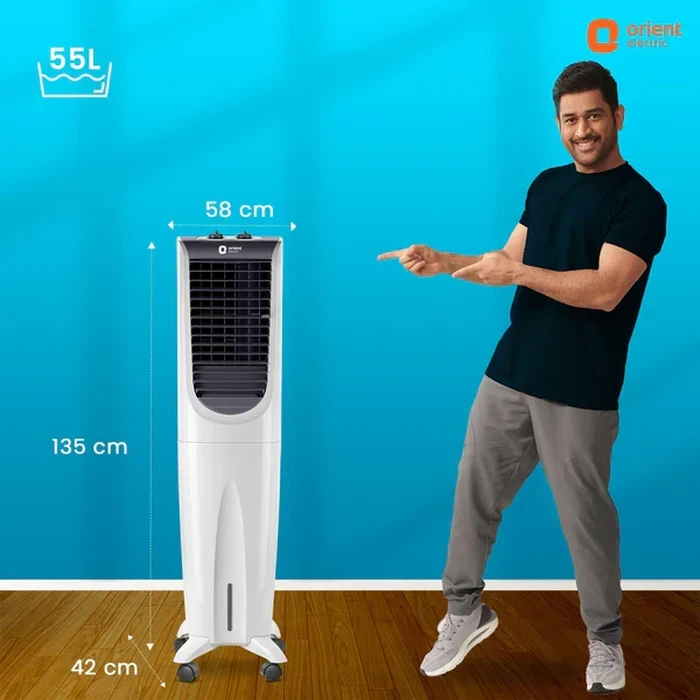 Orient Ultimo Tower 55L Air Cooler | 160W Vertical Space-Saving Evaporative Blower | 1500 Cu.m./hr Air Delivery DenseNest Honeycomb Pads | CT5506H