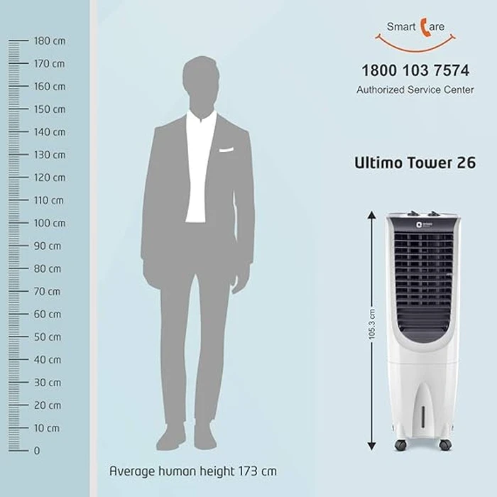 Orient Ultimo Tower 26 Smart Slim Air Cooler | 26 Ltr Tank Capacity with Full-Function Remote Control | DenseNest Honeycomb Cooling with Auto-Fill, Mosquito Net & 160 Watt Energy-Saving Motor | CT2603