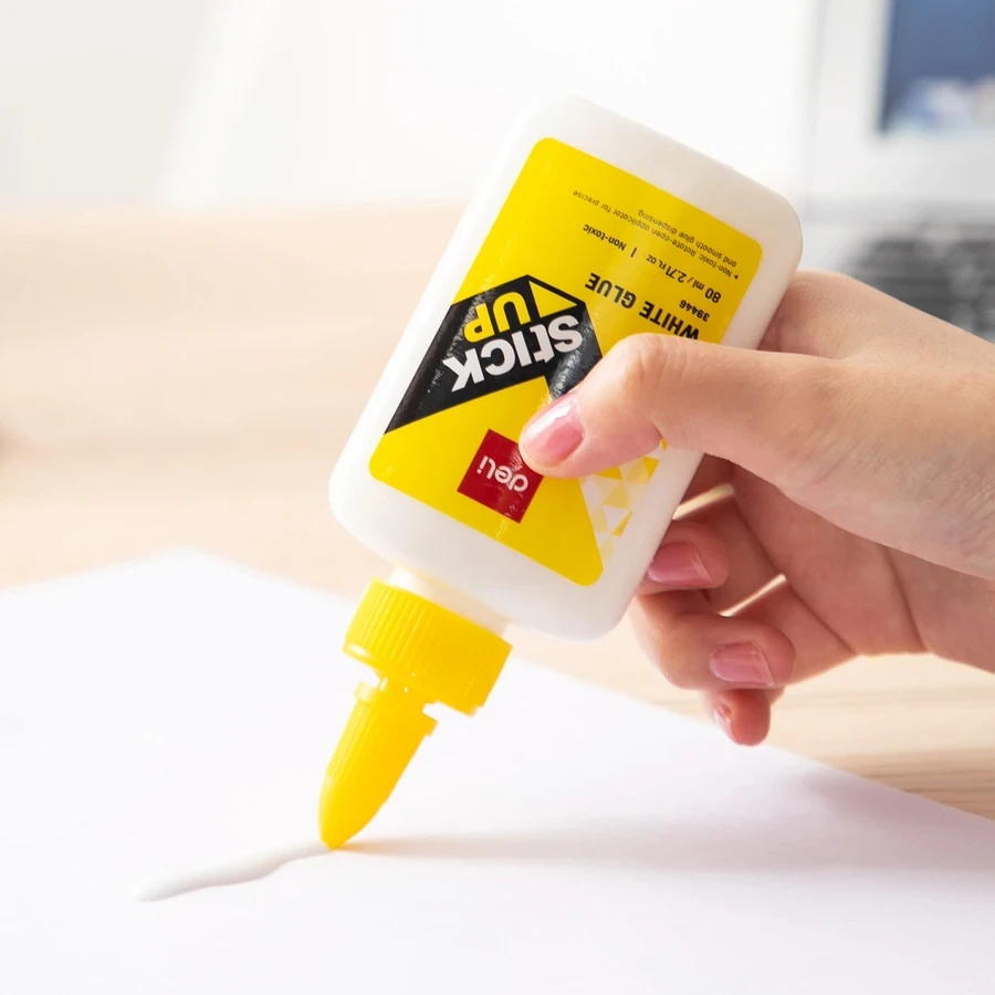 Deli 120mL Jumbo Washable White Glue (12-Piece Pack) | Non-Toxic Strong Liquid Adhesive with Twist-Lock Precision Applicator | E39447