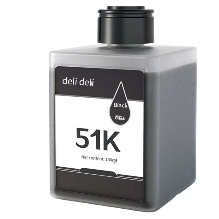 Deli 130ml Black Refill Ink Bottle | 7,000 Page Yield & Dye-Based Formula | Clog-Resistant & Spill-Free | 511K