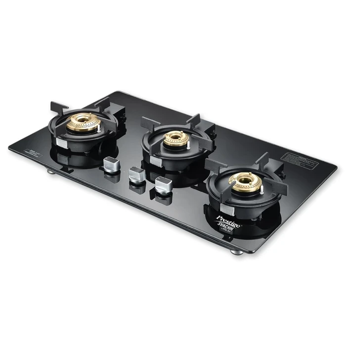 Prestige Svachh Efficia Liftable Toughened Glass Top Auto Ignition Gas Hob (2 Burner / 3 Burner) | Dual Use Freestanding & Built-in Kitchen Hobtop - Model 40595 / 40596