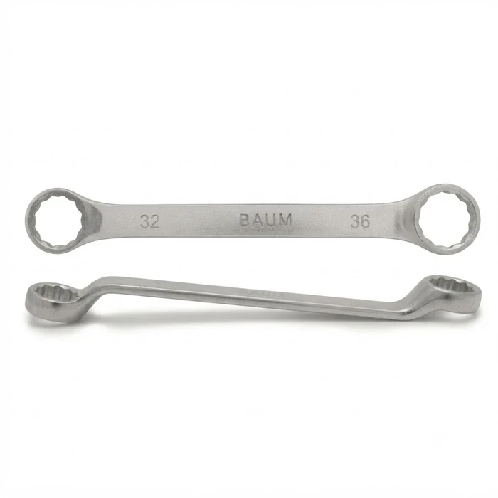 BAUM Heavy-Duty Large Chrome Vanadium Bi-Hexagon Ring Spanner | 12-Point Rough Matt Chrome Finish Oval Body Wrench | Model ART 23E (Sizes 24mm to 60mm)