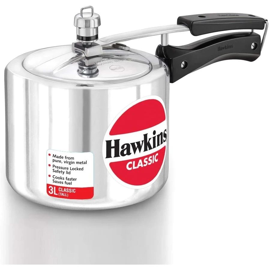 Hawkins Classic 3L Pressure Cooker | Available in Wide (CL3W) and Tall (CL3T) Variants | Pure Virgin Aluminium | Inside-Fitting Safety Lid | Silver