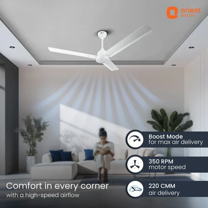 Orient Ecotech Neu 1200mm BLDC Ceiling Fan with Remote | 5-Star Energy Efficiency 32W Motor | 350 RPM High-Speed 220 CMM Air Delivery | Inverter Compatible Silent Operation